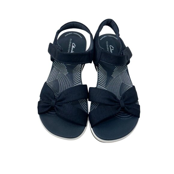 Clarks Cloudsteppers Women Navy Bow Sandals Size 7 Cushioned Lightweight Comfort - Picture 4 of 14